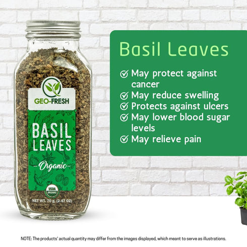 2.47 oz (70g), 100% Geo-Fresh Organic Basil, Non-GMO, Kosher, Organic, Gluten Free, USDA Certified