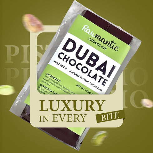 (6.7oz/190g) Rawmantic Dubai Chocolate Knafeh Pistachio Plant-Based, Vegan, Made From Dairy-Free Dark Chocolate, Cacao