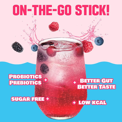 TEAZEN Berry Kombucha Tea, Hydration Drink Mix with Live Probiotics & Prebiotics, Sugar Free, 10 Sticks