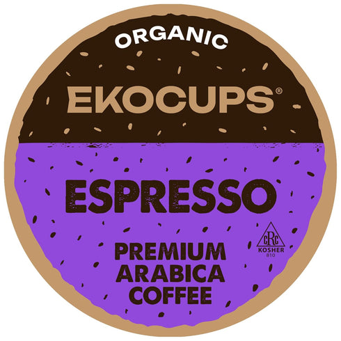 EKOCUPS Organic Espresso Roast Coffee Pods, Extra 30% More Coffee Per Cup,