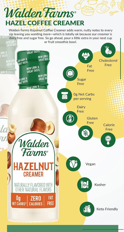 12 oz Walden Farms Hazelnut Coffee Creamer Zero Calorie, Sugar Free, Keto & Fat Free Non-Dairy Creamer for Coffee