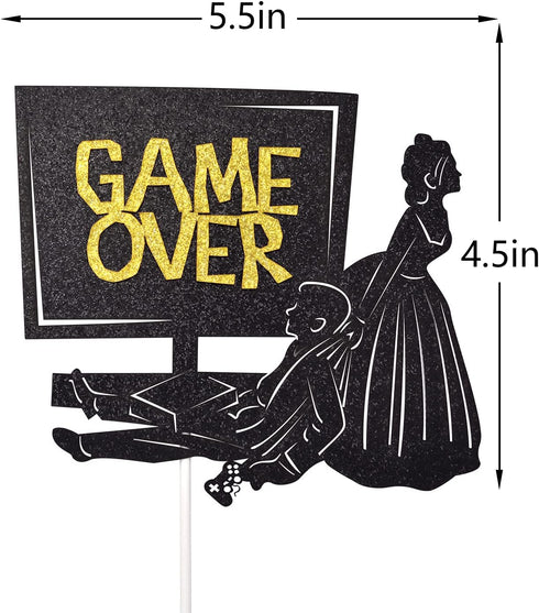 Game Over Cake Topper for Wedding Party Decorations, Funny Bride and Groom Cake Decor, Engagement Supplies