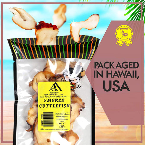 (2.25 oz) Asia Trans Smoked & Dried Cuttlefish Tako - Hawaiian Seafood Jerky - Low-Fat, Low-Calorie Snack