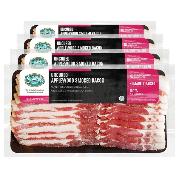 Pederson's Farms, Uncured Applewood Smoked Pork Bacon (4 Pack, Use/Freeze) 12oz -
