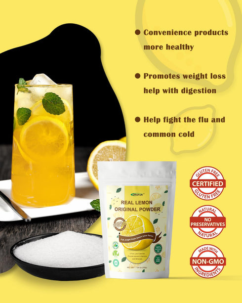 7.06 Oz ORGFUN Original Lemon Powder, Freeze Dried Lemon Juice Powder, Great for Beverages, Smoothies, Baking