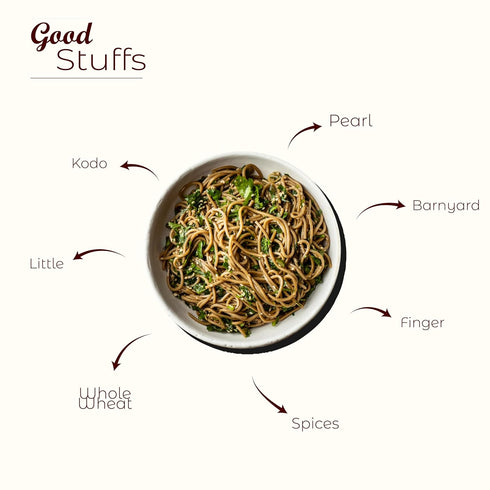 29.63 oz-Pack 4 Nativefoodstore Combo: Finger, Little, Kodo, Multi Millet noodles