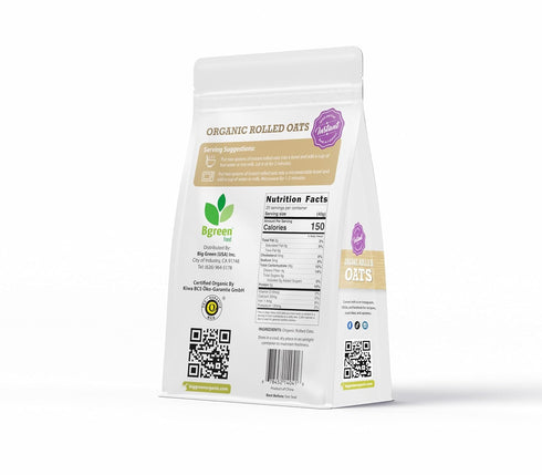 28oz (4 Packs) Big Green Organic Food - Organic Rolled Oat, Qucik Oat, Creamy, No Additives, Good Source of Fiber