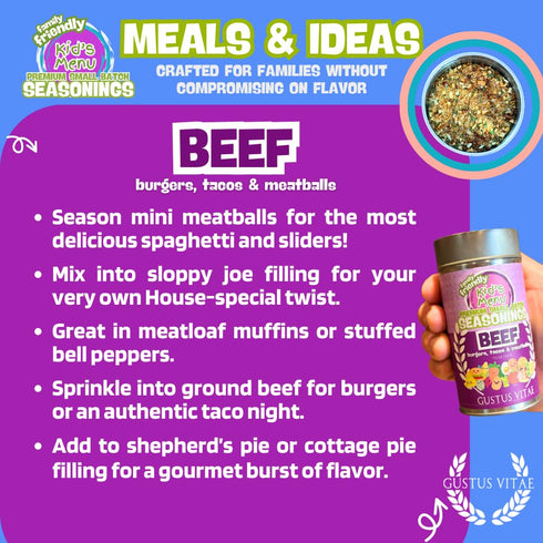 311 Kids Menu: Beef - Burgers, Tacos & Meatballs Seasoning | Hand Made Seasoning | All Natural Spice Blend | No MSG |