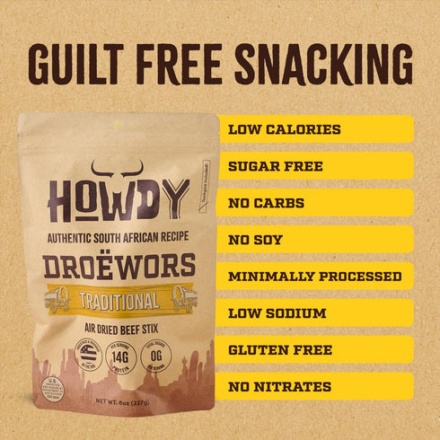 8oz Packs) Howdysnax Handcraft Authentic Small Batch Drowors Beef Sticks Sugar Free, Soy Free, Paleo & Keto Friendly