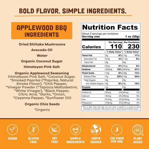 Pan's Mushroom Jerky - Organic Vegan Snacks, Dried Shitake Mushrooms, Gluten Free, Applewood BBQ Flavor (2.2 oz)