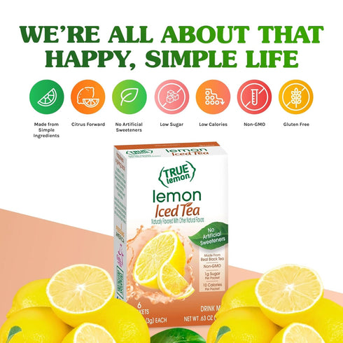 Packets 6 Count (Pack 4) LEMON ICED TEA MIX by TRUE LEMON | Instant Powdered Drink That Quench YOUR Thirst, Mouth