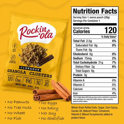 Rockin'Ola Granola Clusters, Quick Breakfast Snack, Allergen Free, No Artificial Flavors, Colors, or Preservatives
