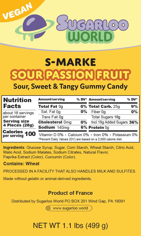 Gummy 1.1 Gummy Swedish Candy S-Marke Sour Passion Fruit Vegan Candy, Swedish Sour Candy Pound Bulk Candy, Natural