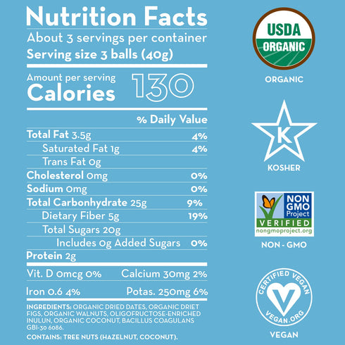 Sunny Fruit 100% RAW Fruit & Nut Snacks, Fig & Walnut, 1-Pack (9 Balls Per Bag), No Sugar Added, Organic, Vegan