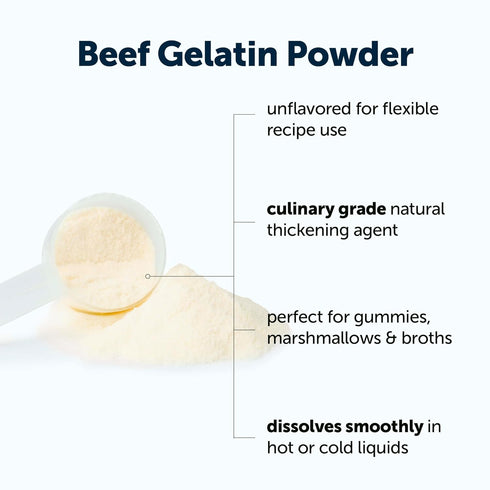 2lb (32oz) Beef Gelatin Powder, | Premium Source from Grass-Fed & Pasture Raised Beef | Unflavored Thickening Agent