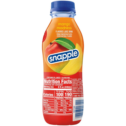 16 oz Pack 12 Snapple Mango Madness Flavored Juice Drink, fl recycled plastic bottle