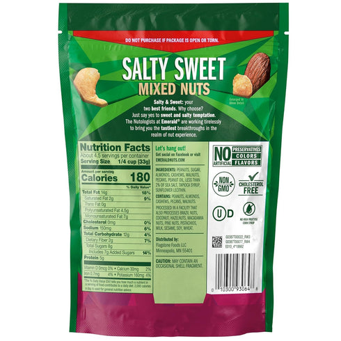 5.5 Oz, (Pack 2) Emerald Nuts, Salty Sweet Mixed Nuts, Features Kettle Glazed Peanuts, Almonds, Cashews, Kettle Glazed