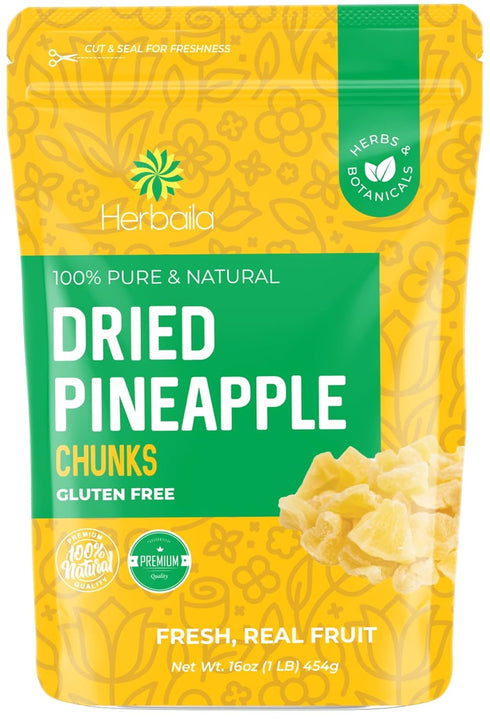 Herbaila Dried Pineapple Chunks, 1 Pound. Dehydrated Pineapple Chunk, Dehydrated Pineapple Bulk,