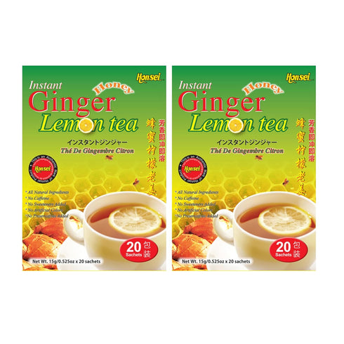 Honsei Instant Ginger Honey and Ginger Lemon Tea Set, 20 Sachets Each Flavor