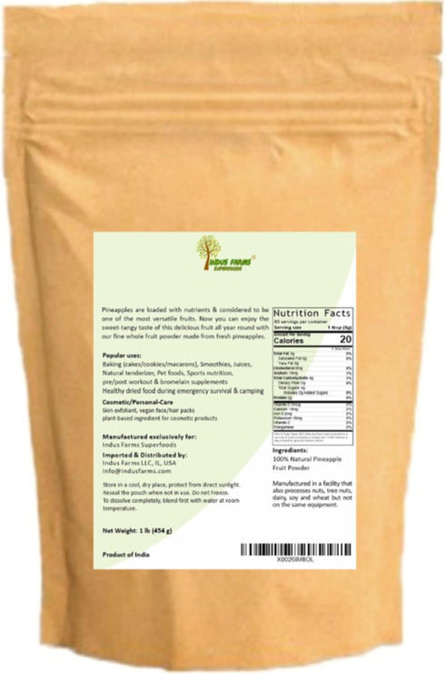Indus Farms Superfoods Pineapple Whole Fruit Powder, Nutritious & Versatile, 1 LB