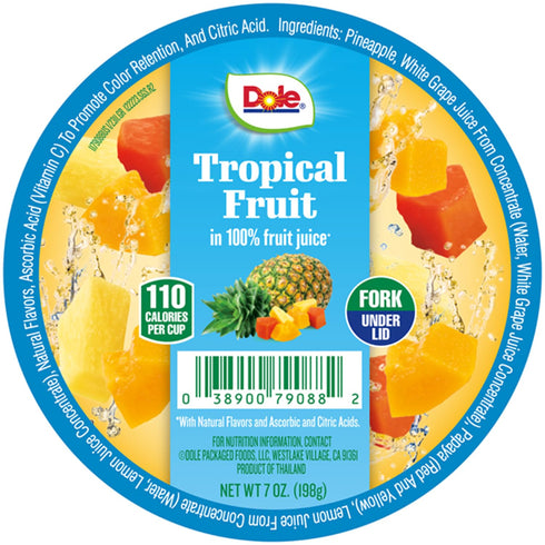 100% 7oz 12 Dole Fruit Bowls Tropical Fruit in Juice Snacks, Total Cups, Gluten & Dairy Free, Bulk Lunch Snacks