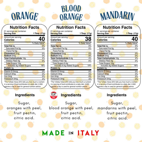 Pack, 12.7 oz Packaging Agrisicilia Marmalade Vareity Mandarin, Sicilian and Blood Orange Authentic Italian Citrus Jam