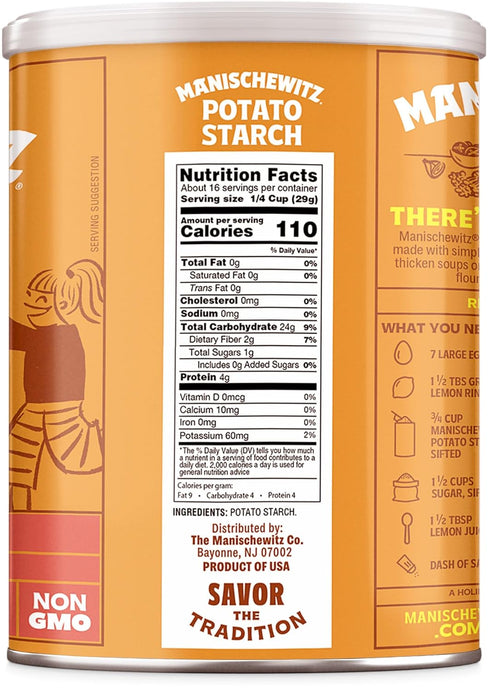 16oz (4 Pack 4 Manischewitz Bulk Potato Starch, = Pounds) | Resealable Container | Gluten Free | Non GMO | Certified
