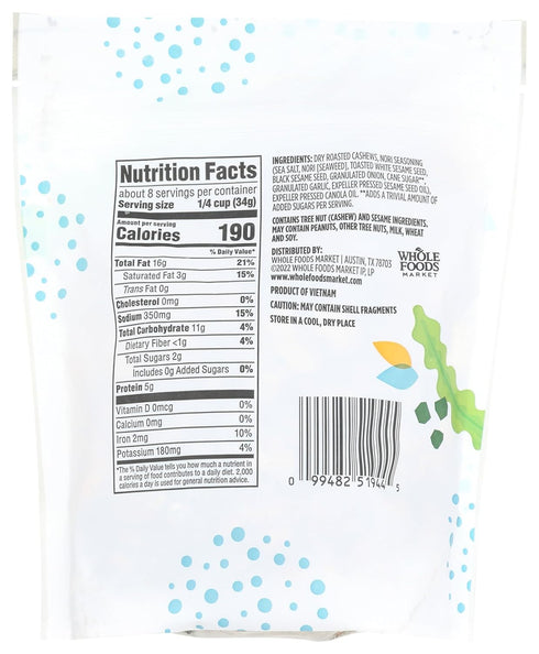 365 10 by Whole Foods Market, Cashews, Seaweed Seasoned, Ounce