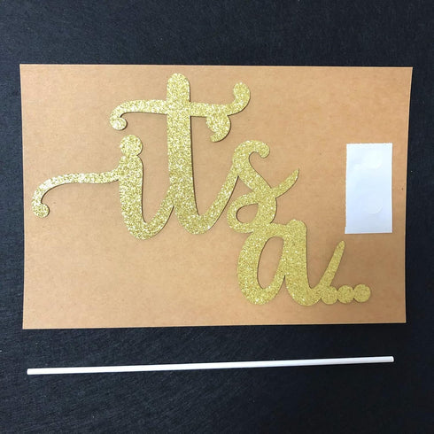ALISSAR Glitter Double Sided Gold Gender Reveal Cake Topper, Baby Reveal Party Decorations