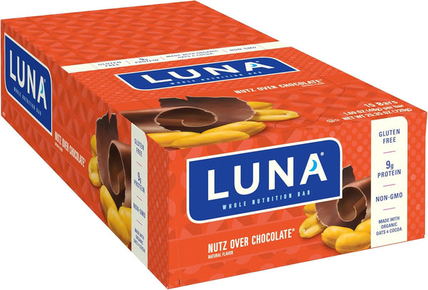 LUNA Bar - Gluten-Free Nutz Over Chocolate Flavor - 7-9g Protein - 1.69 oz. (15 Count) - Made with Organic Oats
