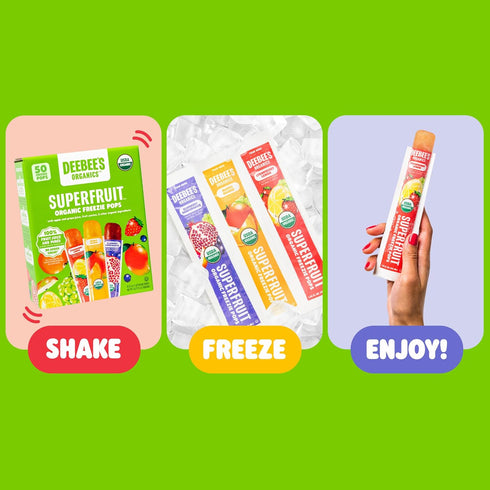 (Pack 50) DeeBee's Organics Classic SuperFruit Freezie Pops, No Added Sugars, No Artificial Flavors or Colors
