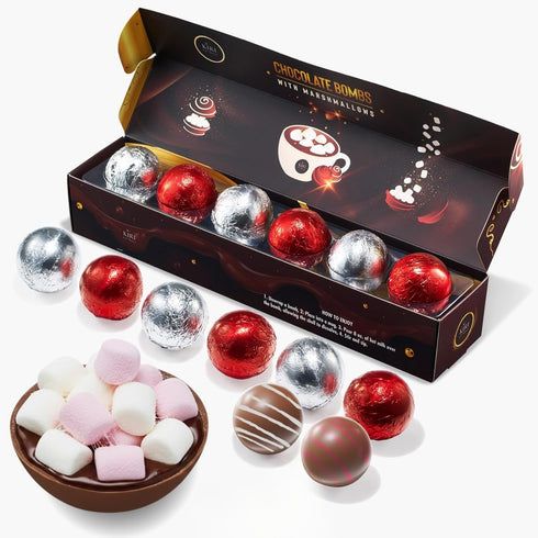 Hot Chocolate Bombs Marshmallow Filled Balls - Set of 6-2 Flavors White