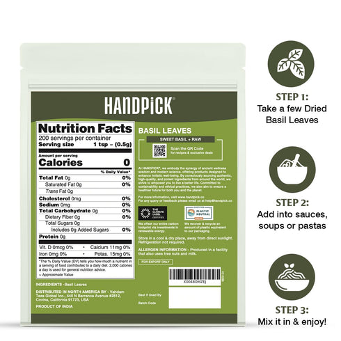 40 (100g/ 3.5oz) 100% Packed HANDPICK Dried Basil Leaves Servings Non GMO, Gluten Free, Raw Whole Tulsi Leaf, Sourced