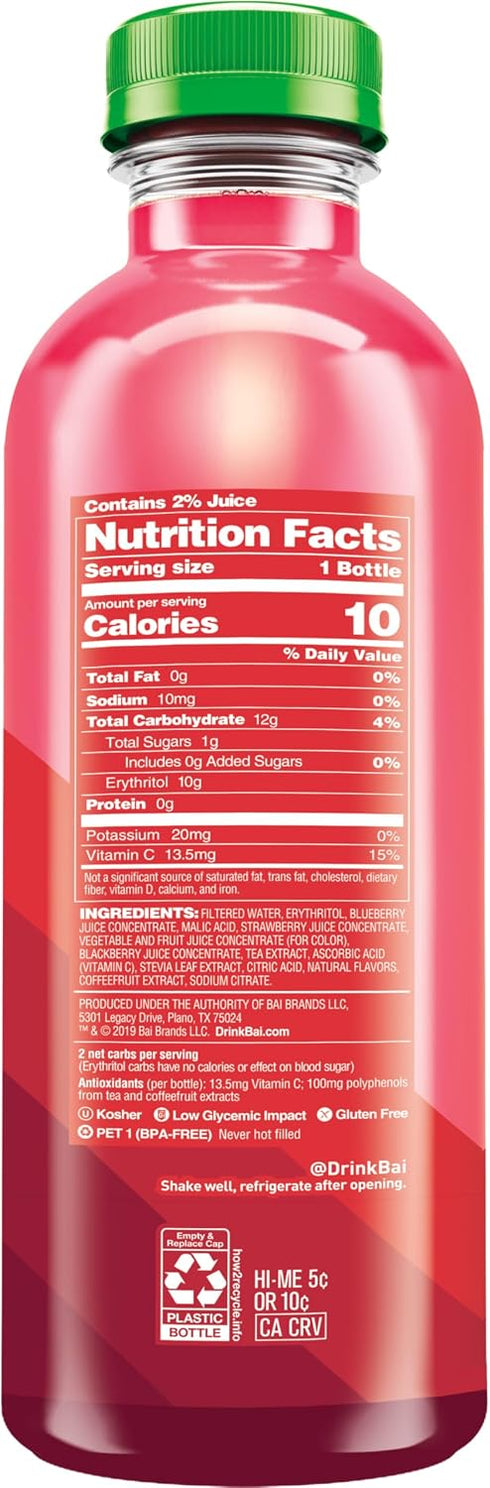 18 oz Bai Boost Watamu Strawberry Watermelon, Antioxidant Infused Beverage, fl bottle