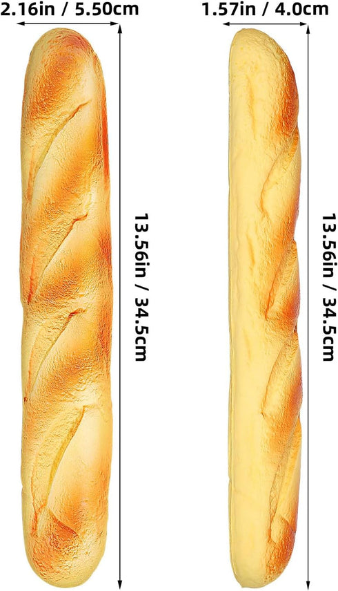 2pcs 13. 6" DOITOOL Artificial Baguette, Realistic Fake Bread Loaf for Kitchen Decoration, Soft Pu Simulation Food