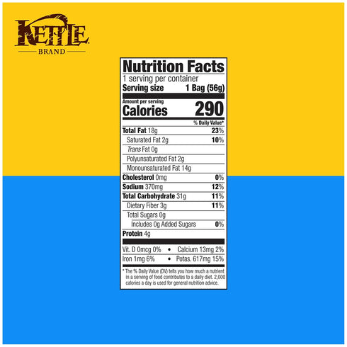2 Oz (Pack 6) Kettle Brand Potato Chips, Salt & Vinegar Kettle Chips, Snack Bag