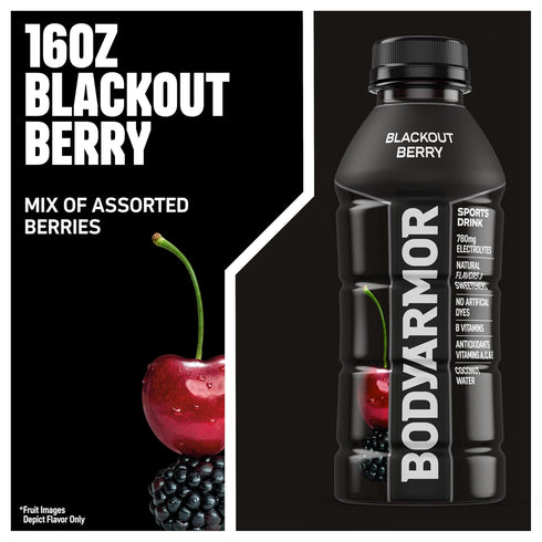 Potassium-Packed 16 Oz (Pack 12) BODYARMOR Sports Drink Sports Beverage, Blackout Berry, Coconut Water Hydration