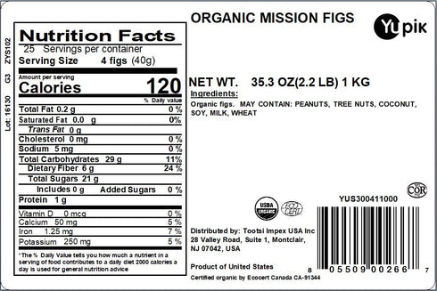 2.2 lb (35.2 oz), Yupik Organic California Mission Figs, Gluten-Free, Kosher, Vegan, Whole Dried Fruits, Naturally