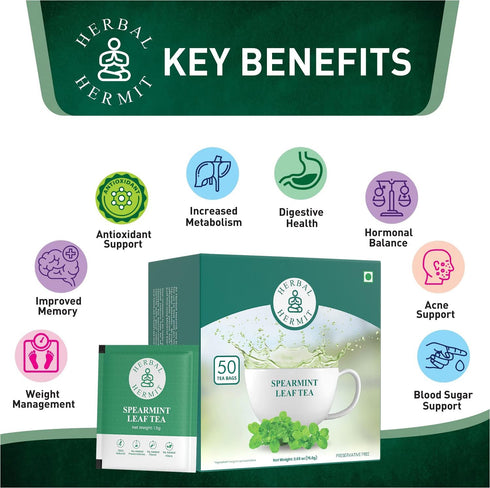 50 Spearmint Tea Bags - Tea Bags - Pure Spearmint Leaves - Caffeine Free Herbal Tea - Natural Digestive Support