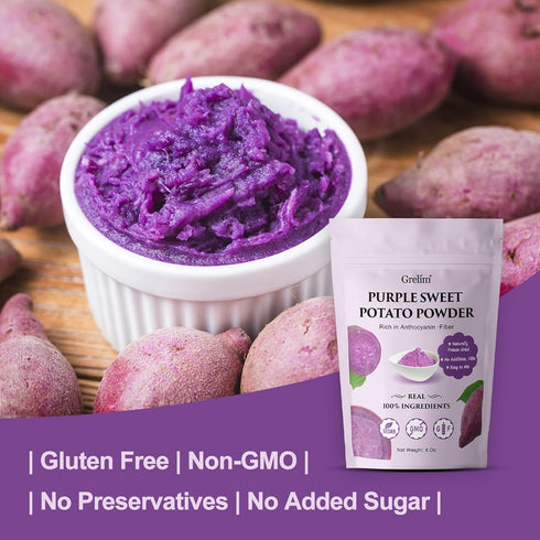 8 Oz, 227g Grelim Premium Purple Sweet Potato Powder Pure Natural Ube (Purple Yam) Powder Gluten Free Vegan Non-GMO