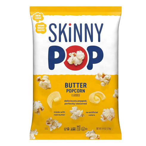 4.4oz (12ct) SkinnyPop Popcorn, Butter, Made with Real Butter, Whole Grain Snack, Bags