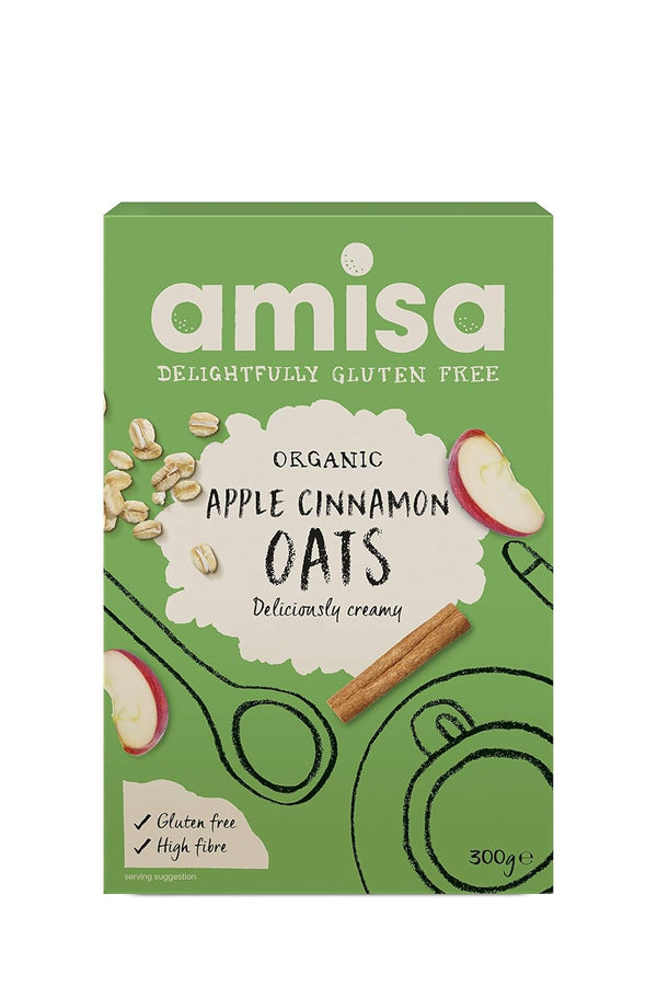 Amisa Organic Gluten Free Pure Porridge Oats Apple & Cinnamon Spice 300g -