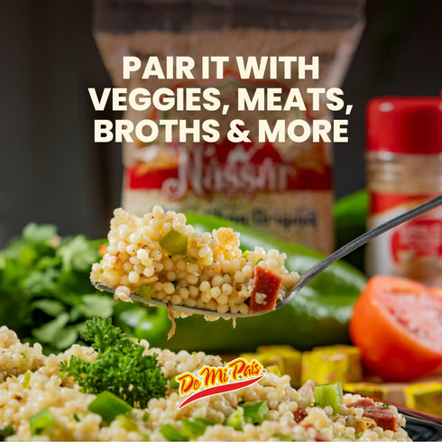 14 Oz,3-Pack De Mi Pais Couscous Marmahon - Handmade, Whole Wheat, High in Fiber, Good Source of Energy, Middle Eastern