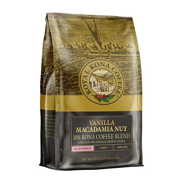 ROYAL KONA COFFEE - Light Roast Ground Coffee, Vanilla Macadamia Flavor, 40