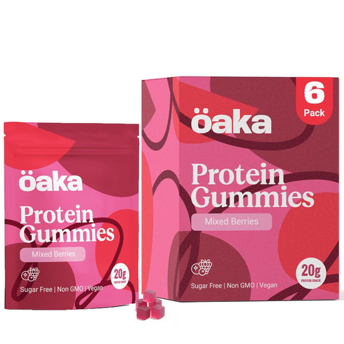 OAKA Protein Gummies (6 pack), 20g Protein, 85 Calories, Sugar Free Candy Snack,