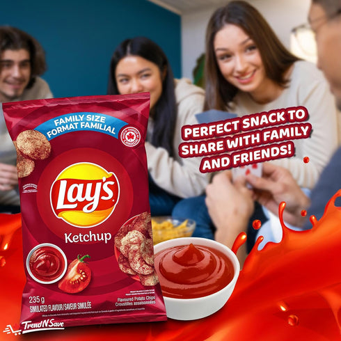 TRENDNSAVE 235g/8.28oz (Pack 4) Lay's Ketchup Potato Chips Family Bag; Canadian Chips; For Sharing; of Shipped from