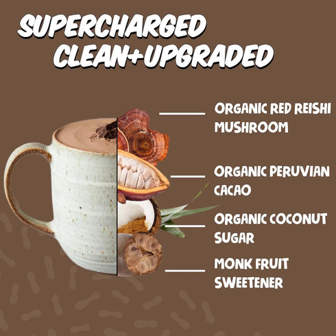 30 Renude Reishi Cacao Mushroom Hot Chocolate - Calming Natural Sleep Drink - Relaxing Magnesium Hot Cocoa with Organic