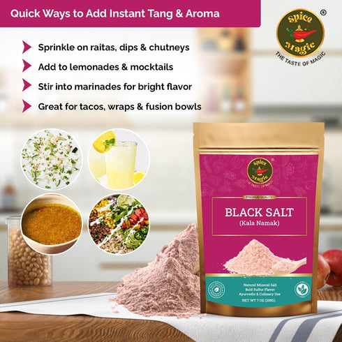 7 oz (200 Spice Magic Black Salt (Kala Namak) Authentic Indian Mineral Salt | Unique Tangy, Egg-Like Flavor Seasoning