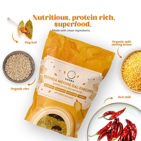 9g 8 oz, 4 Karma Quinoa Moong Dal Khichdi - Organic Rice & Lentils Blend with Spices for Easy to Cook, Healthy Indian