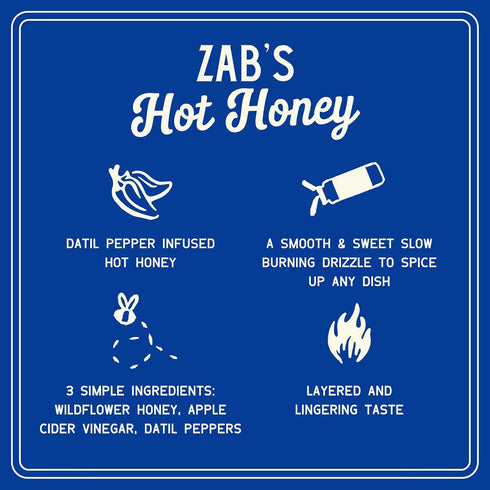 (1 Pack, 12 Oz) Hot Honey by Zab's Fl. | Signature Slow Burn from Rare Datil Peppers with Floral Wildflower Honey |